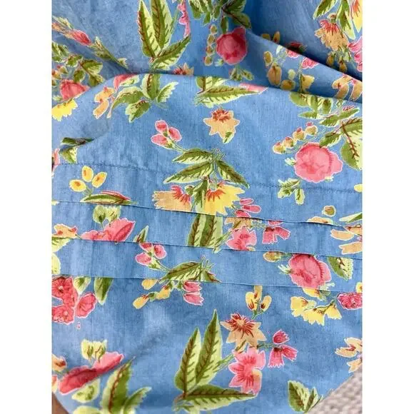 VTG Komil Honolulu Dress Square Neck MIDI Blue Floral A-line Puff Sleeves SM - Picture 3 of 11